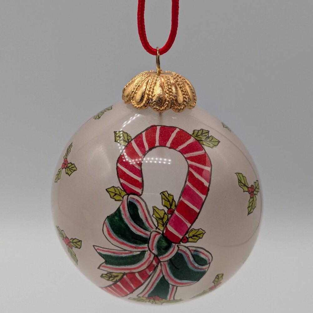 Bill Yee Inside-Painted Glass Ornament 1990, Candy Canes Design